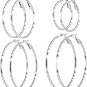 4/10 Pairs Stainless Steel Gold Silver Plated Hoop Earrings Hypoallergenic Dainty Big Small Hoops Earrings Set for Women