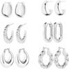 6 Pairs  Gold Plated Hoop Earrings for Women Lightweight Chunky Hoop Earrings Multipack Hypoallergenic, Thick Open Twisted Huggie Hoops Earring Set Jewelry for Gifts.