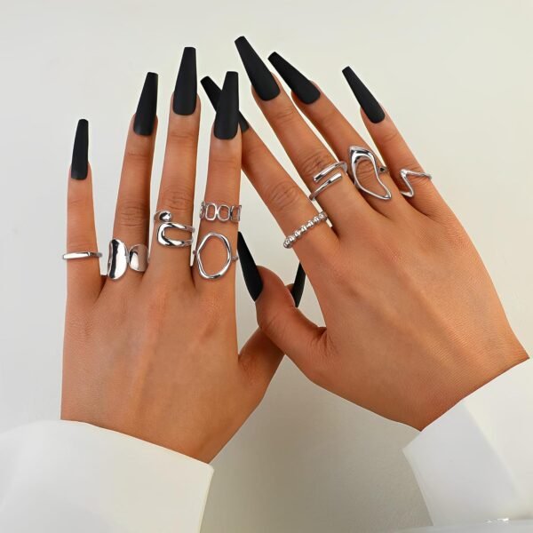 9 Pcs Gold Plated Chunky Rings for Women   Gold Plated Ring Set Dome Thick Open Rings Adjustable