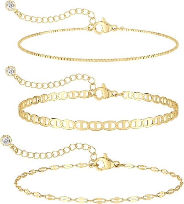 Gold Bracelets for Women Trendy, Dainty  Gold Plated Bracelet Stack Beaded Chain Bracelet Set Thin Small Cute Paperclip Bracelets Fashion Waterproof Jewelry Gift Gold Accessories for Women