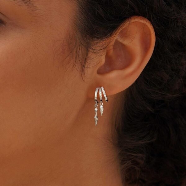 Dangle Earrings for Women, Gold Plated Triple Huggie Stud Earrings Cute Statement Chain Earring Dainty Drop Earrings for Women Trendy Gold Plated Jewelry