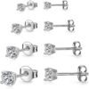 925 Sterling Silver Stud earrings Set | White Gold Plated Hypoallergenic Stud Earrings | Cubic Zirconia Stud Earrings for Women (2mm,3mm,4mm,5mm,6mm,7mm) 8 CZ colors options