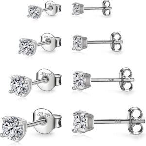 925 Sterling Silver Stud earrings Set | White Gold Plated Hypoallergenic Stud Earrings | Cubic Zirconia Stud Earrings for Women (2mm,3mm,4mm,5mm,6mm,7mm) 8 CZ colors options
