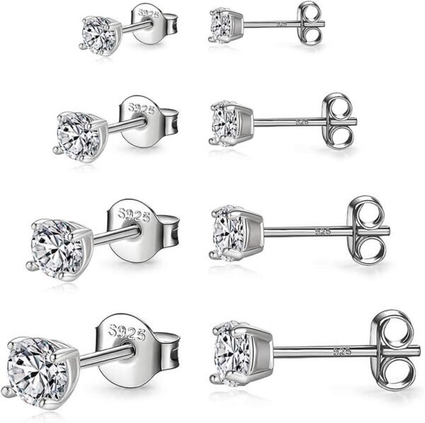 925 Sterling Silver Stud earrings Set | White Gold Plated Hypoallergenic Stud Earrings | Cubic Zirconia Stud Earrings for Women (2mm,3mm,4mm,5mm,6mm,7mm) 8 CZ colors options