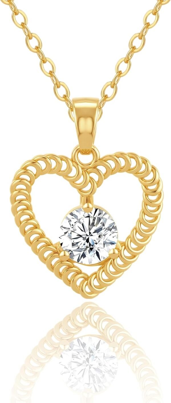 Valentines Day Heart Necklace, Dainty Gold/Silver Plated Pendant Necklaces for Women Trendy Love Heart Cubic Zirconia Necklace Tarnish Free Gold Jewelry Unique Valentines Day Gifts for Her
