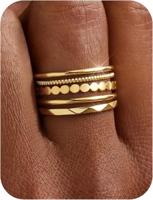 Gold Plated Stackable Rings for Women Non Tarnish Thin Dainty Ring Set Minimalist Stacking Thumb Rings Statement Pinky Engagement Ring Promise Wedding Bands for Women Size 5-10