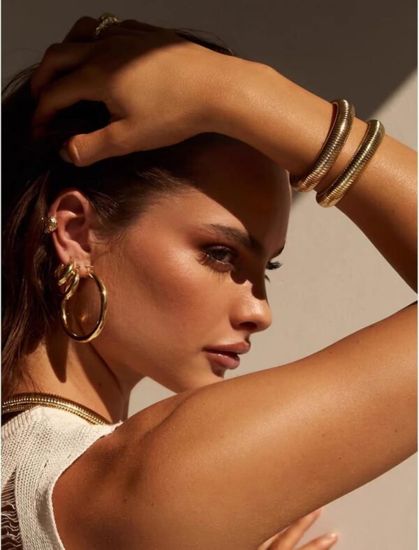 Gold Plated Bracelets for Women Gold Bangles for Women Chunky Bangle Bracelets for Women Bracelets Stack Tarnish Free Bangle Set of 3 for Women Accessories for Her Gifts