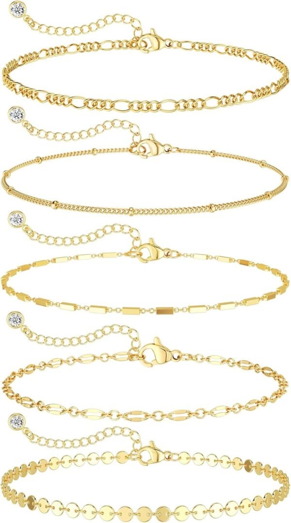 Gold Plated Bracelets for Women, Jewelry Sets Cute Tennis Beaded Bracelets Cuban Link Paperclip Chain Dainty Bracelet Pack Gifts
