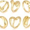 Chunky Gold Stackable Rings for Women Non Tarnish,   Gold-Plated Statement Open Stacking Rings, Knuckle Band Ring Set