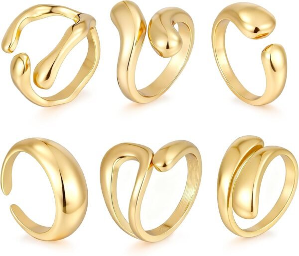 Chunky Gold Stackable Rings for Women Non Tarnish,   Gold-Plated Statement Open Stacking Rings, Knuckle Band Ring Set