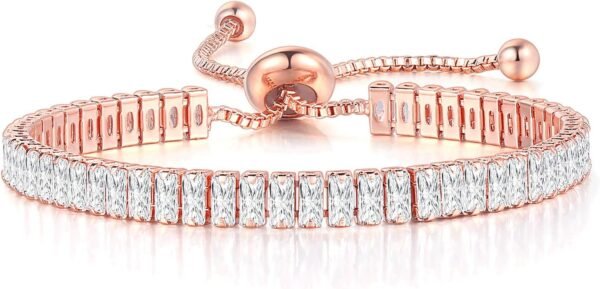 Tennis Bracelets for Women White Gold Plated Diamond AAA+ Cubic Zirconia CZ Dainty Classic Adjustable Slider Bracelet Silver Fashion Jewelry Wedding Gift