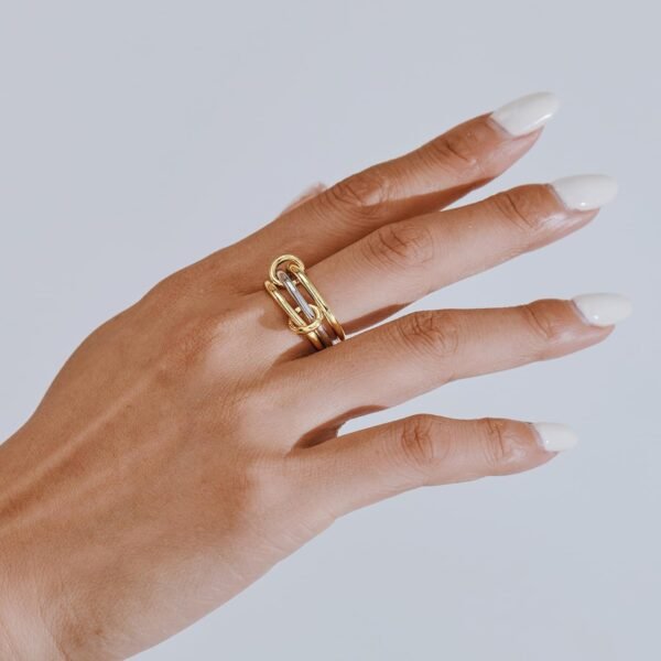 Gold Plated Stackable Rings, 3 Ring Set with CZ Cubic Zirconia, Gold & Silver Stacked, Interlocking Band for Women Statement