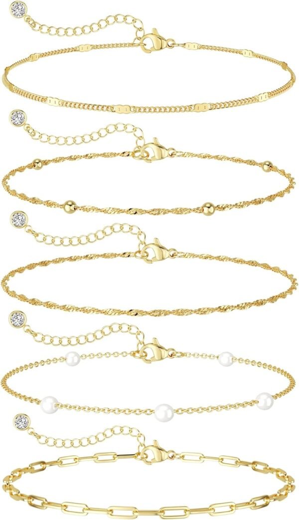 Gold Bracelets for Women Trendy, Dainty  Gold Plated Bracelet Stack Beaded Chain Bracelet Set Thin Small Cute Paperclip Bracelets Fashion Waterproof Jewelry Gift Gold Accessories for Women