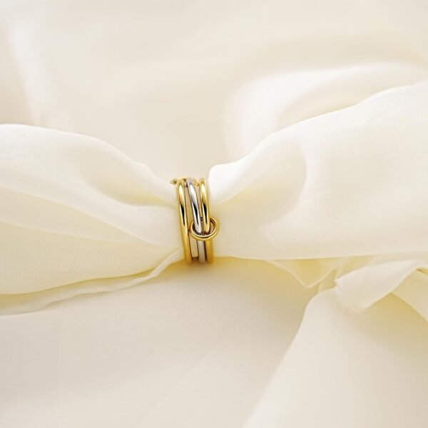 Gold Plated Stackable Rings, 3 Ring Set with CZ Cubic Zirconia, Gold & Silver Stacked, Interlocking Band for Women Statement