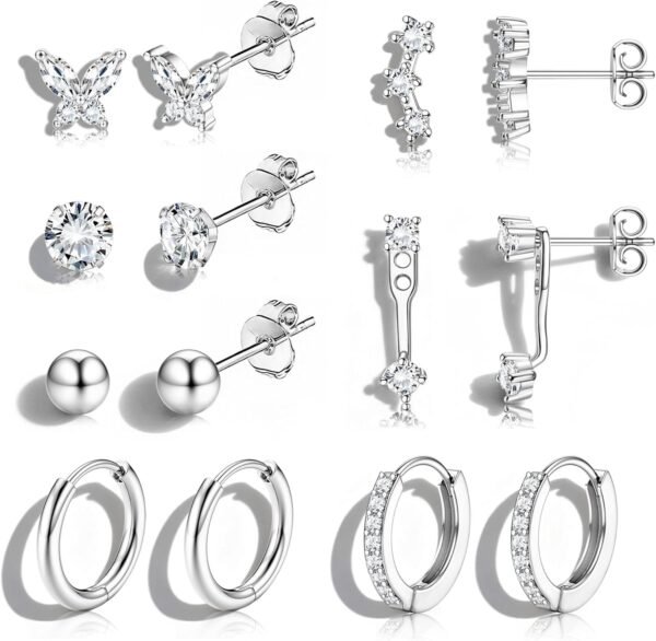 Hypoallergenic Gold Plated Stud Hoop Earrings for Women - Surgical Stainless Steel Earrings Trendy Small Hoops Cartilage Earring Stacks Huggie Earring Set for Multiple Piercing Jewelry