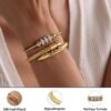 2PCS   Gold Plated Nail Bangle & Chain Bracelet Set for Women, Adjustable Stackable Bangle Jewelry, Dainty Gold Bracelet Gift for Women