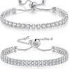 Tennis Bracelets for Women White Gold Plated Diamond AAA+ Cubic Zirconia CZ Dainty Classic Adjustable Slider Bracelet Silver Fashion Jewelry Wedding Gift