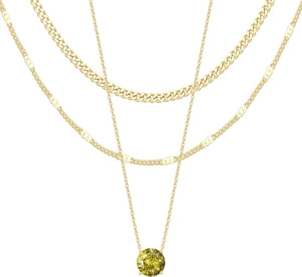 Layered Gold Necklaces for Women,  Gold Sterling Silver Plated Dainty Pendant Necklace Set with Cubic Zirconia Circle, Chunky Stackable Cuban Chain Choker, Trendy Personalized Birthstone Jewelry Gift Non Tarnish