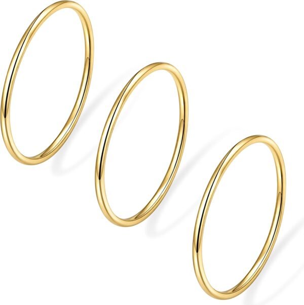 Gold Band Rings for Women Men Non Tarnish, Wedding  Gold Plated Stackable Ring Set for Couples, Dainty Thin Plain Simple Promise Dome Band Thumb Pinky 1mm 3mm 5mm Jewelry Gift Comfort Fit Size 3-13