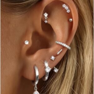 Hypoallergenic Stud Hoop Silver  Gold Plated Earrings Stacks - 9 Pairs Surgical Stainless Steel Earring Set for Sensitive Ears - Small Ear Piercing Flat Back Cartilage Earrings for Women Trendy Gifts