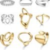 9 Pcs Gold Plated Chunky Rings for Women   Gold Plated Ring Set Dome Thick Open Rings Adjustable
