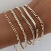 Gold Plated Bracelets for Women, Jewelry Sets Cute Tennis Beaded Bracelets Cuban Link Paperclip Chain Dainty Bracelet Pack Gifts