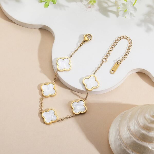 Gold Plated Clover Lucky Bracelet for Women White/Black/Red/Green Flower Four Leaf Link Bracelets Trendy Jewelry Gifts for Women