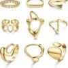 9 Pcs Gold Plated Chunky Rings for Women   Gold Plated Ring Set Dome Thick Open Rings Adjustable
