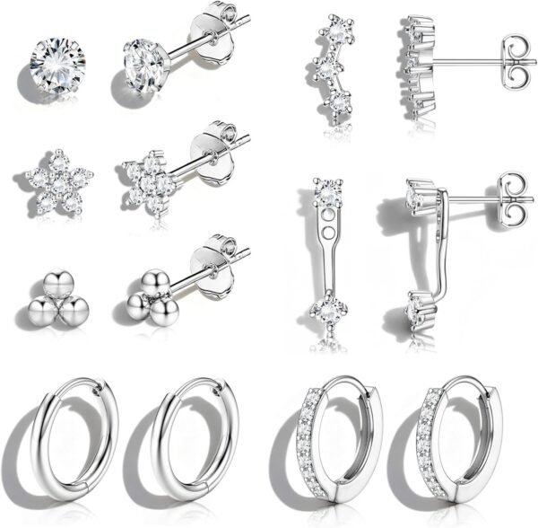 Hypoallergenic Gold Plated Stud Hoop Earrings for Women - Surgical Stainless Steel Earrings Trendy Small Hoops Cartilage Earring Stacks Huggie Earring Set for Multiple Piercing Jewelry