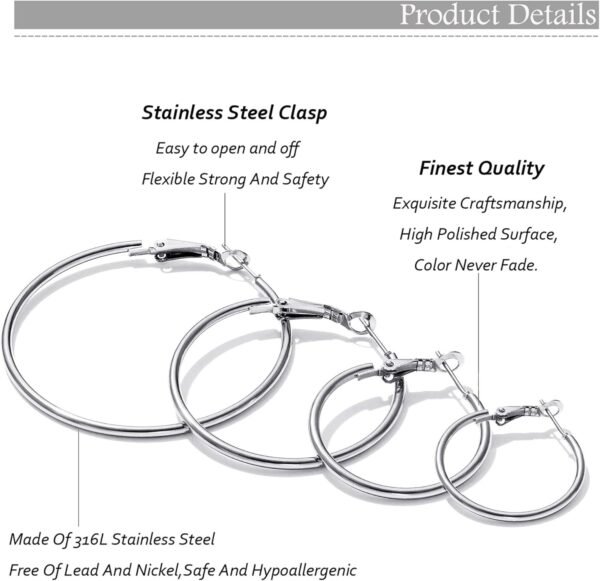 4/10 Pairs Stainless Steel Gold Silver Plated Hoop Earrings Hypoallergenic Dainty Big Small Hoops Earrings Set for Women