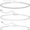 Dainty Silver Plated Bracelets for Women Trendy, Silver Jewelry Set for Women Bracelets for Women Paperclip Box Herringbone Figaro Rope Chain Bracelet Fashion Pack Gifts for Women