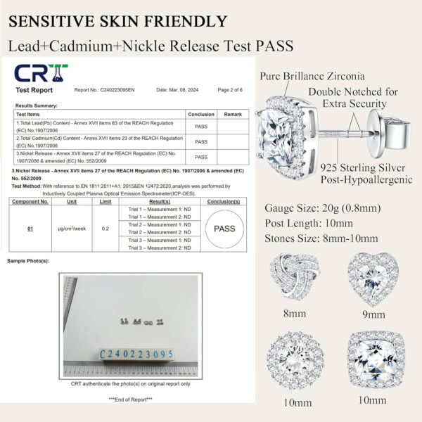 4 Pairs Sterling Silver CZ Stud Earrings for Women Gold Plated Brilliant Celtic Heart Big Stud Earrings Set Cubic Zirconia Earrings Studs for Sensitive Ear