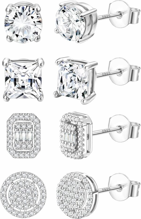 4 Pairs Sterling Silver CZ Stud Earrings for Women Gold Plated Brilliant Celtic Heart Big Stud Earrings Set Cubic Zirconia Earrings Studs for Sensitive Ear