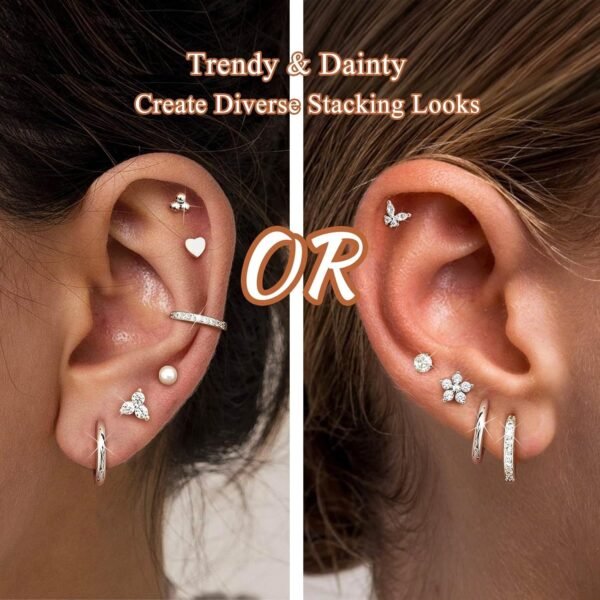 Hypoallergenic  Gold Plated Stud Hoop Earrings for Women Men Surgical Stainless Steel Flat Back Earrings Small Huggie Hoops Cartilage Earring Set for Multiple Piercing Jewelry Gift for Women