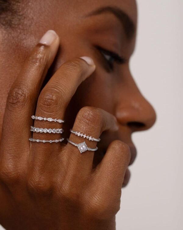 Stackable Silver Plated Rings for Women Non Tarnish, Dainty Sterling Silver Diamond Pearl Rings Set Thumb Fashion Thin Cubic Zirconia Simple Unique Statement Ring Pack Women Jewlery 6/7/8/9/10