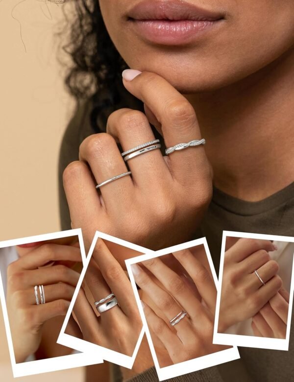 Gold Plated Stackable Rings for Women Non Tarnish Dainty Cubic Zirconia Ring Set Minimalist Wedding Bands Ring Stack Statement Engagement Promise Thumb Rings Size 5-10