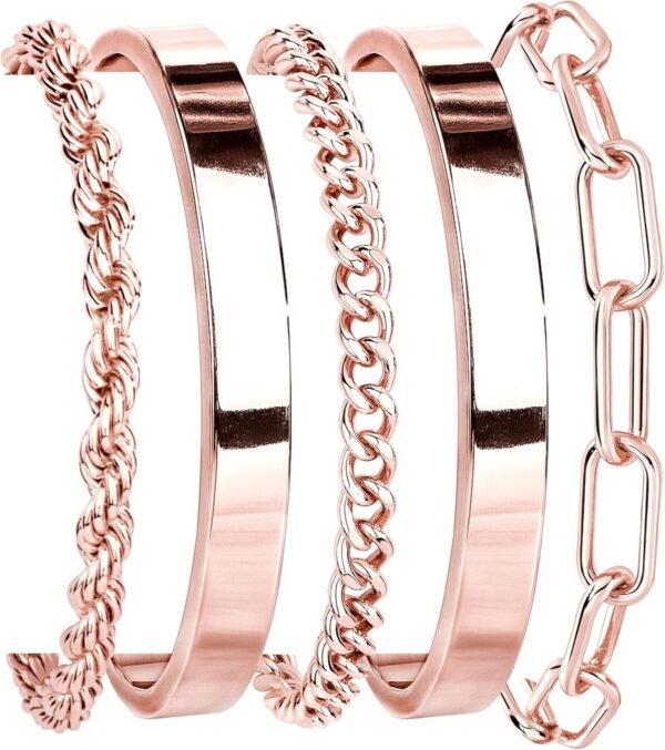 Gold Bracelets Set for Women Non Tarnish,  Gold Plated Sterling Silver Chunky Cuff Bracelet Stackable Gold Bangles Bracelet for Women Trendy Fashion Accessories Tie Knot Cuban Rope Paperclip Beaded Bracelet Stack Jewelry Valentines Day Gifts