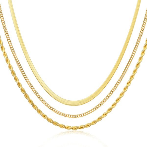 Gold Plated Necklaces for Women, Dainty Gold Herringbone Choker Necklace Thin Layered Snake Chain Jewelry for Gifts