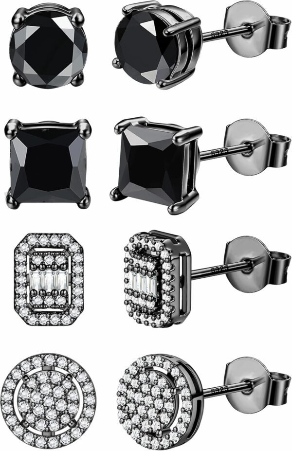 4 Pairs Sterling Silver CZ Stud Earrings for Women Gold Plated Brilliant Celtic Heart Big Stud Earrings Set Cubic Zirconia Earrings Studs for Sensitive Ear