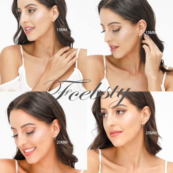 3 Pairs 925 Sterling Silver Hoop Earrings | Small White Gold Plated Hoop Earrings for Women (13mm,15mm,20mm??25mm,30mm,40mm,50mm,60mm)