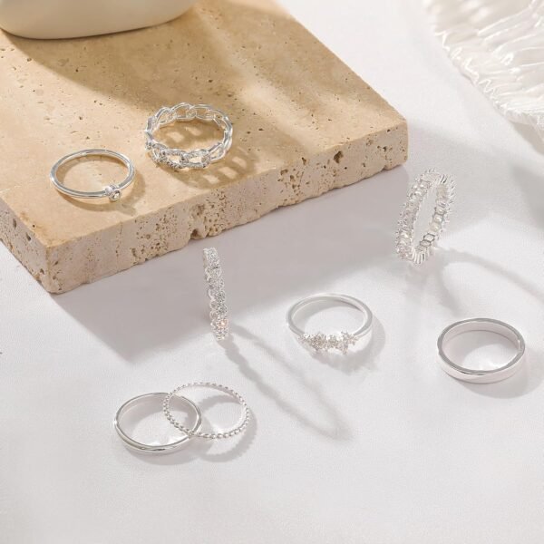 Gold Silver Plated Stacking Rings Set for Women  Dainty Stackable Thumb Knuckle Cute Ring for Women Pinky Finger Fashion Band Thin Simple Plain Chain CZ Rings Size 6-11