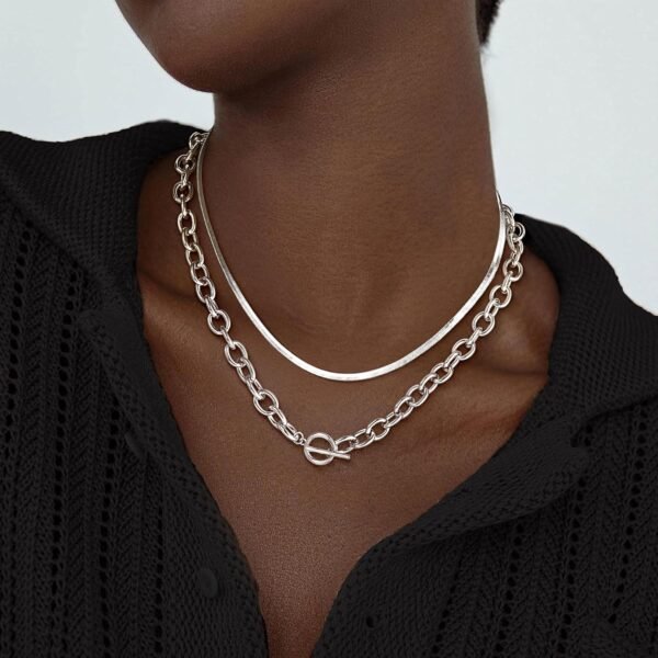 Gold Plated Chunky Necklace for Women, Trendy Paperclip Chain Necklace Thick Cross Heart Pendant Necklace Layered Herringbone Cuban Link Chain Toggle Necklaces Non Tarnish Jewelry