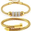 2PCS   Gold Plated Nail Bangle & Chain Bracelet Set for Women, Adjustable Stackable Bangle Jewelry, Dainty Gold Bracelet Gift for Women