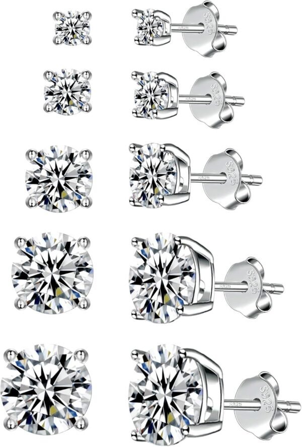 925 Sterling Silver Stud earrings Set | White Gold Plated Hypoallergenic Stud Earrings | Cubic Zirconia Stud Earrings for Women (2mm,3mm,4mm,5mm,6mm,7mm) 8 CZ colors options