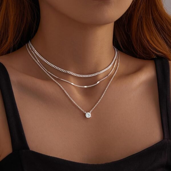 Layered Gold Necklaces for Women,  Gold Sterling Silver Plated Dainty Pendant Necklace Set with Cubic Zirconia Circle, Chunky Stackable Cuban Chain Choker, Trendy Personalized Birthstone Jewelry Gift Non Tarnish