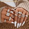 Chunky Gold Stackable Rings for Women Non Tarnish,   Gold-Plated Statement Open Stacking Rings, Knuckle Band Ring Set