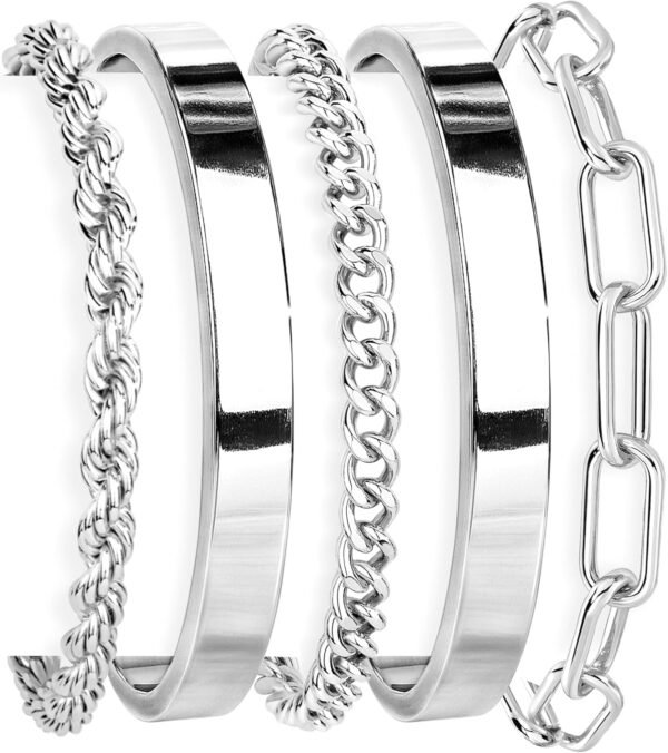 Gold Bracelets Set for Women Non Tarnish,  Gold Plated Sterling Silver Chunky Cuff Bracelet Stackable Gold Bangles Bracelet for Women Trendy Fashion Accessories Tie Knot Cuban Rope Paperclip Beaded Bracelet Stack Jewelry Valentines Day Gifts