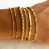 Gold Bracelets for Women Waterproof,  Gold Plated Jewelry Sets Trendy Thin Dainty Stackable Cuban Link Paperclip Chain Bracelet Pack Fashion Accessories Gifts for Womens