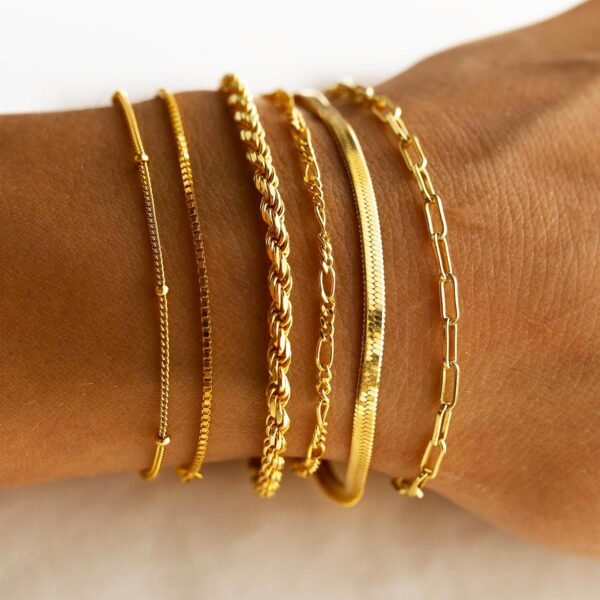 Gold Bracelets for Women Waterproof,  Gold Plated Jewelry Sets Trendy Thin Dainty Stackable Cuban Link Paperclip Chain Bracelet Pack Fashion Accessories Gifts for Womens