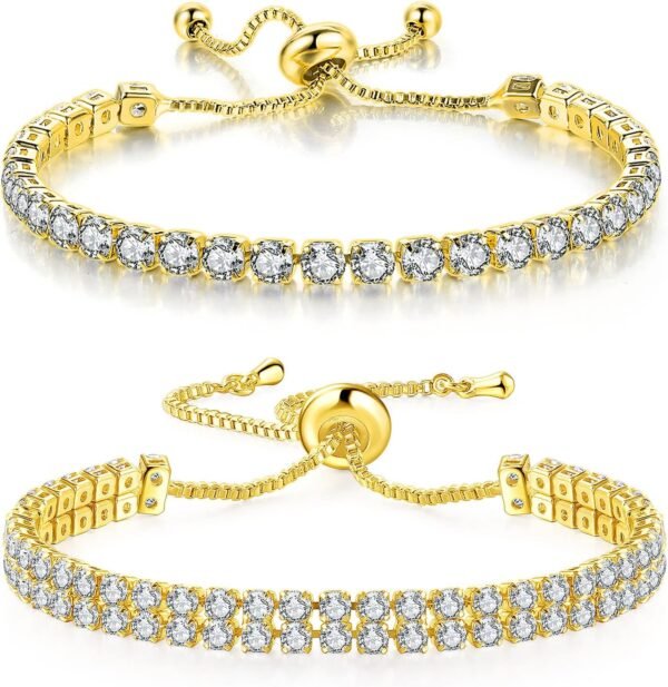 Tennis Bracelets for Women White Gold Plated Diamond AAA+ Cubic Zirconia CZ Dainty Classic Adjustable Slider Bracelet Silver Fashion Jewelry Wedding Gift